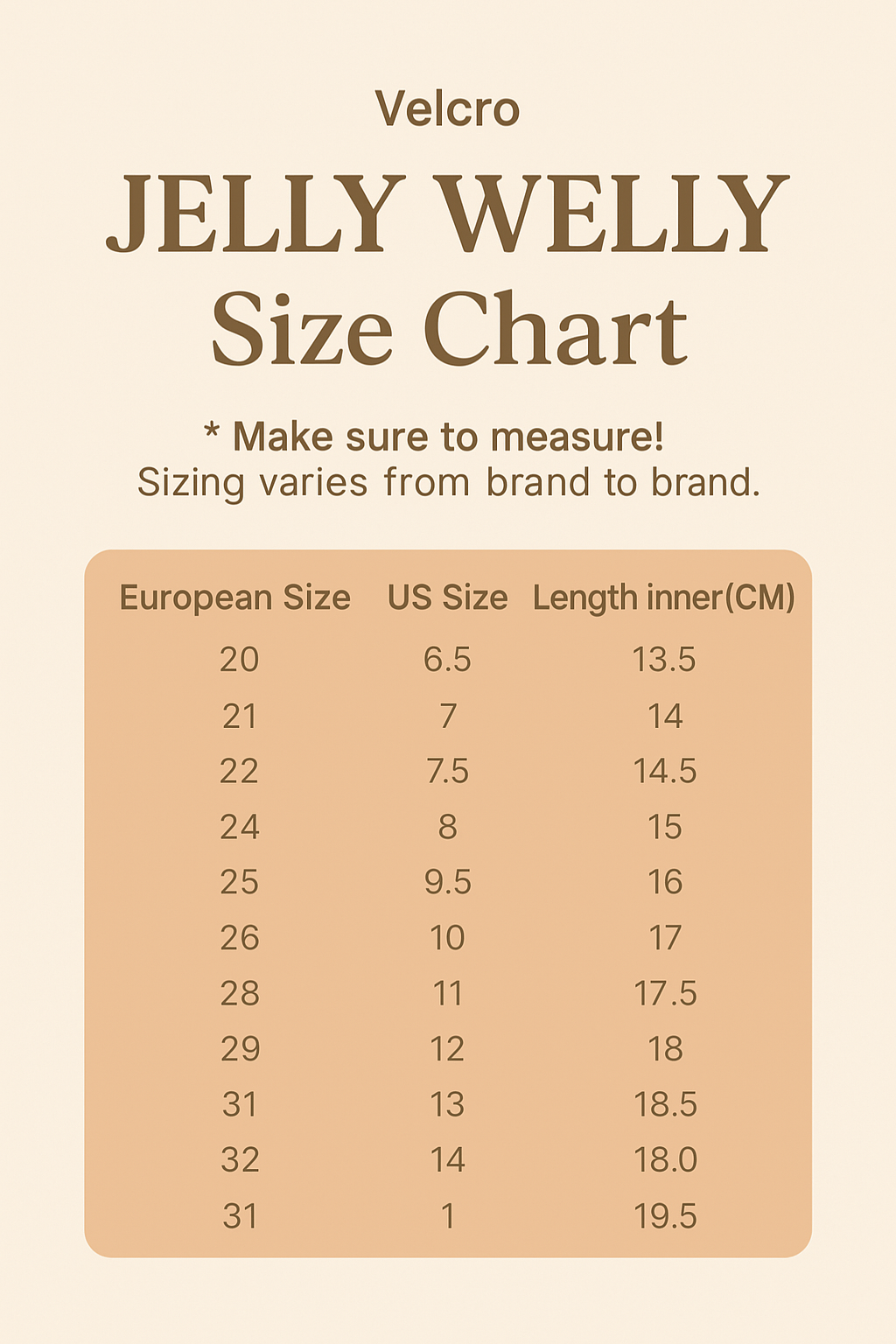 Vanilla Bean Velcro Jelly Welly - PRE ORDER